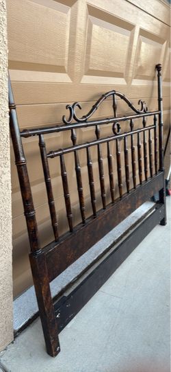 Queen Dark Brown Faux Bamboo Bed Headboard