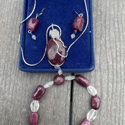 Stone Necklace Earrings And Bracelet Set