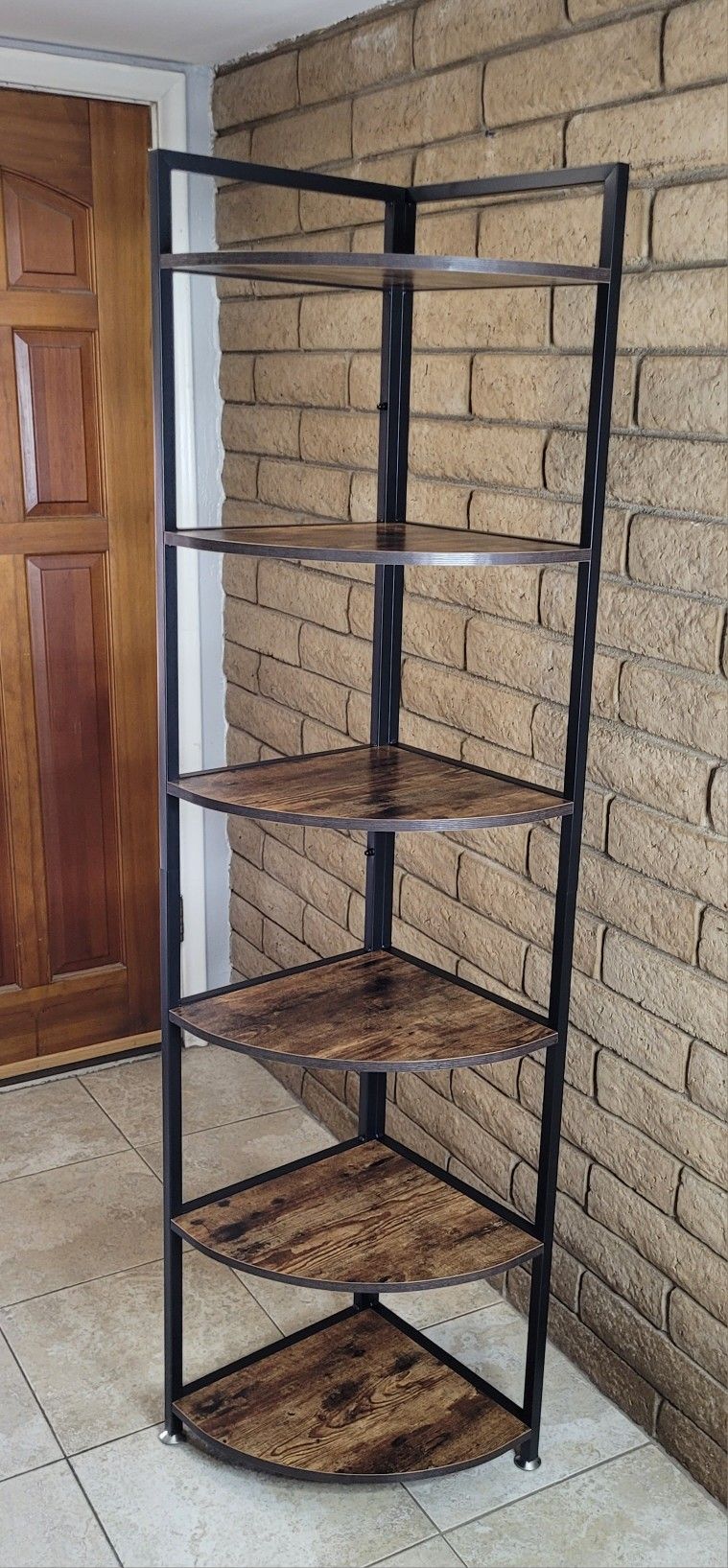 Rustic 6 Tier Tall Corner Bookshelf / Bookcase