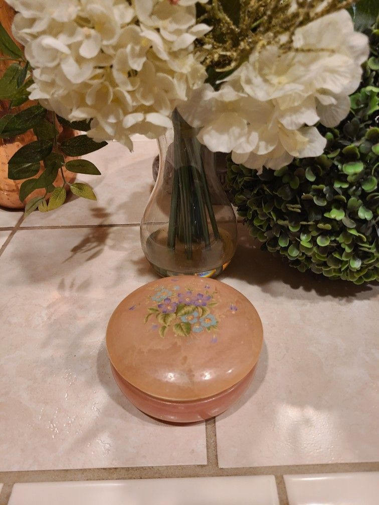 Pink Alabaster Floral Trinket Jar
