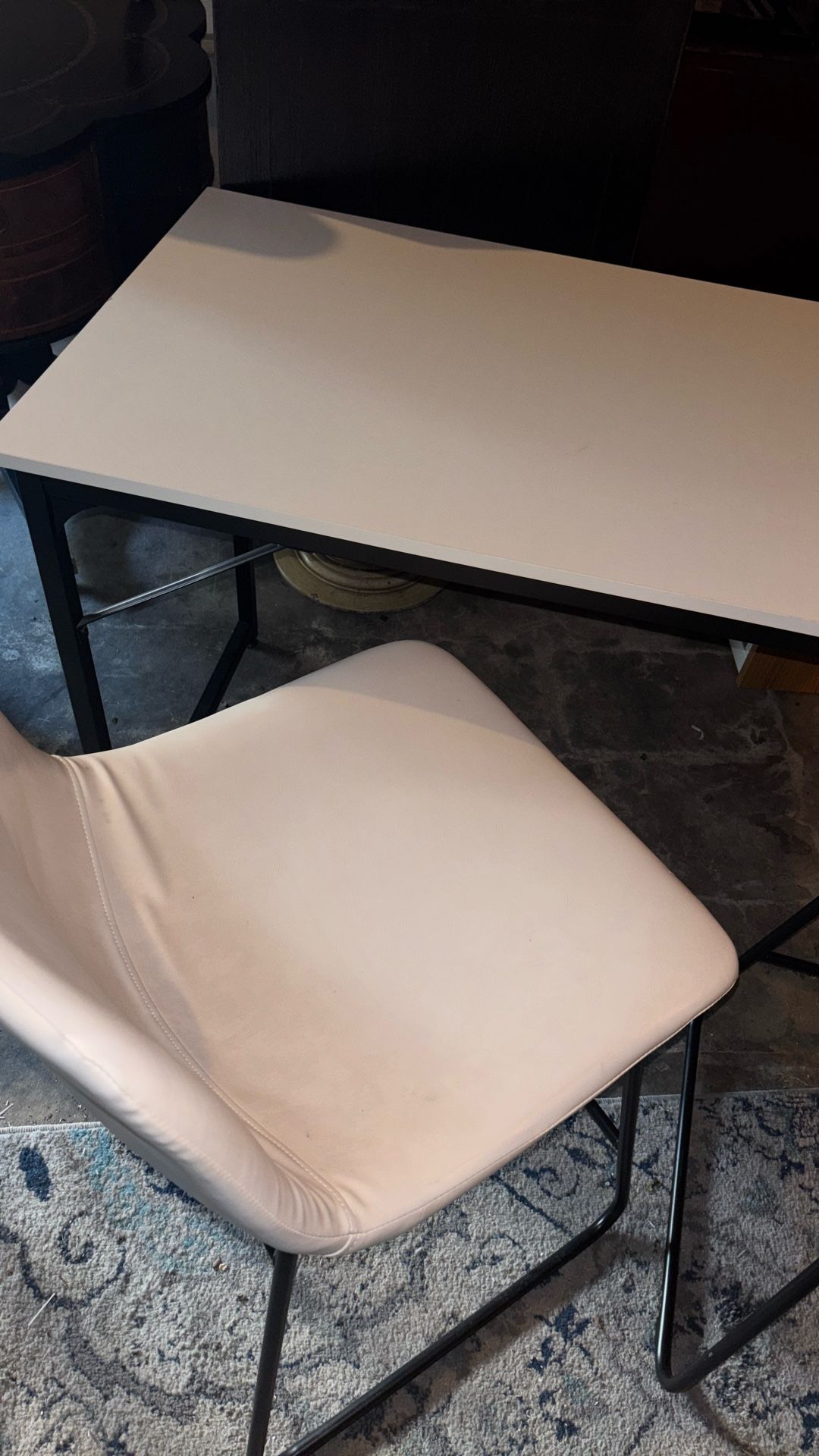 White Table And Chairs $25For Desk And Stools.