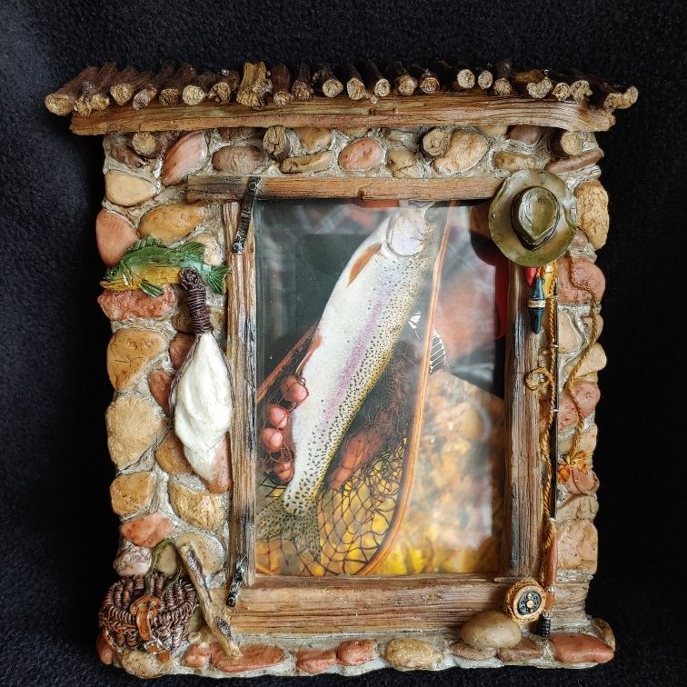 Fisherman Hunter Photo Frame River's Edge Nature Farmhouse Wall Rustic Picture Sportsman Fish Outdoor Decor