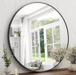 Large Round Wall Mirror Black Frame