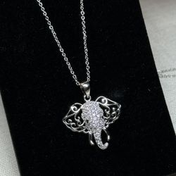 Sterling Silver Black and White Cubic Zirconia Elephant Pendant Necklace