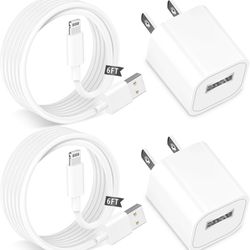 MFi Certified] iPhone Charger, 2 Pack Long 6FT USB to Lightning Quick Charge Data Sync Cable Cord with Wall Charger Block Travel Plug Brick Adapter fo
