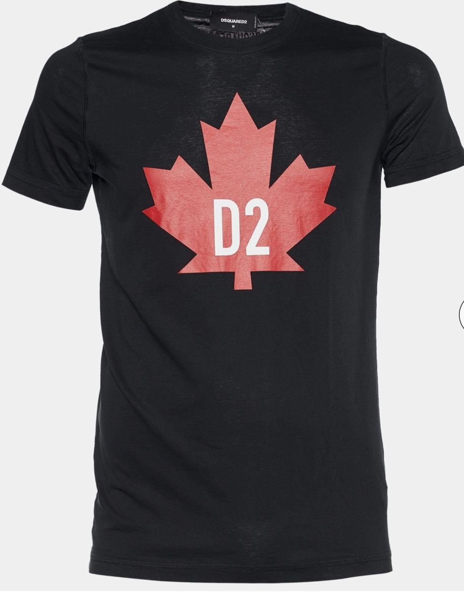 DSquared2 logo big novelty top Black Jersey Maple Leaf Classic Fit T-Shirt y2k