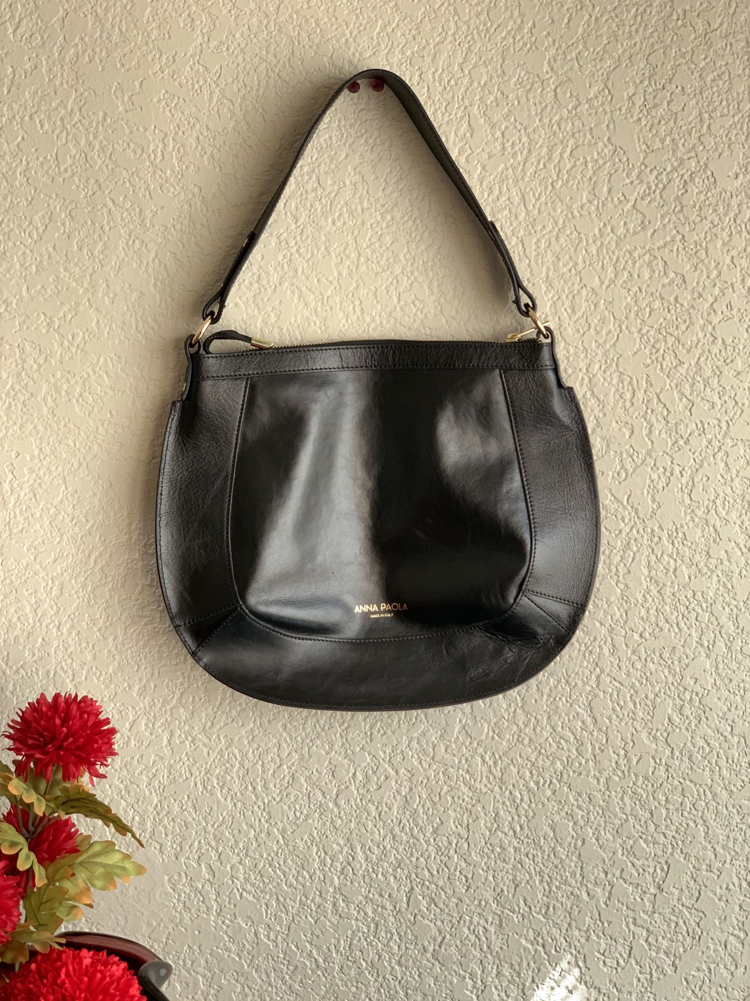 Anna Paola Black Italian Leather Bag HOBO Purse Handbag Italy STUNNING New 