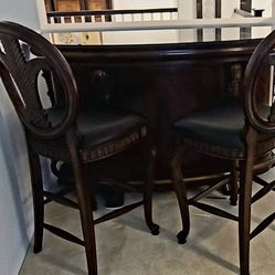 Mahogany & Marble bar and stools