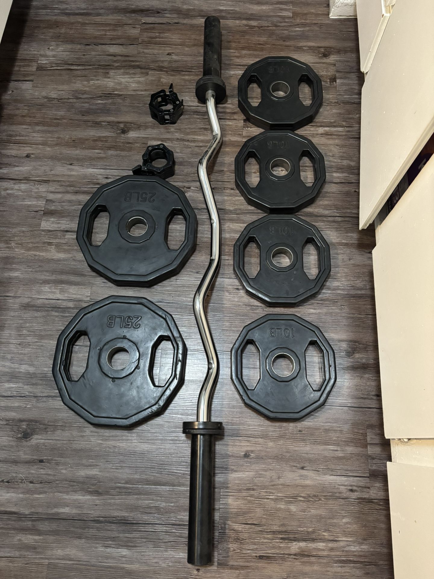 4.9 Ft Curl Bar With Rubber Weights 2x25 And 4x10 Lbs CLIPS INCLUDED
