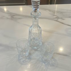 Waterford Crystal Lismore Pattern Decanter With Cocktail Glasses. 