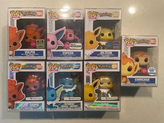 Pokemon Funko Pop Set *MINT* Amazon SDCC Exclusive Flocked Pearlescent 628 Protector 580 Eeveelutions Espeon Vaporeon Jolteon 963 Chimchar Video Games