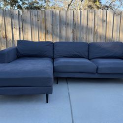 Modern Denim Blue West Elm Sectional w/ Chaise — Clean + Delivery 🚚