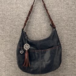 Brighton Hobo Bag Black Brown Kodiak Leather Hobo Shoulder Boho Y2k 70s 90s