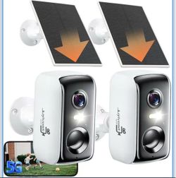 Solar Security Cameras Wireless Outdoor, 2K Outside Security Wireless WiFi Cameras, Battery Powered Outdoor Cameras with Solar Panel, Color Night Visi