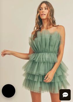 ELEGANT SAGE STRAPLESS RUFFLE TULLE MINI DRESS by Mable size medium never worn as is pick up dlv.