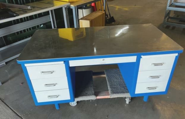 BRUSH METAL TOP VINTAGE TANKER DESK -FREE