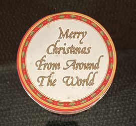 1986 Merry Christmas From Around The World Cork-Backed Coasters With Tin