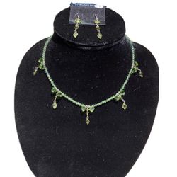 Gorgeous Green Swarovski Crystal Bead Necklace and Earring SetHandmade 