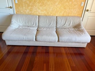 3-Seat White Fabric Sofa