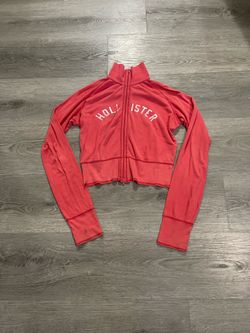Vintage Hollister Women’s Pink Athletic Zip Up Cropped Track Jacket