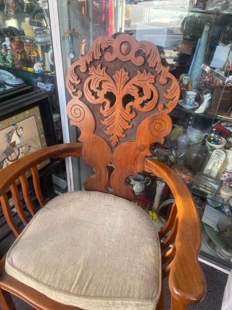 Antique Carved Wood Victorian Chair 