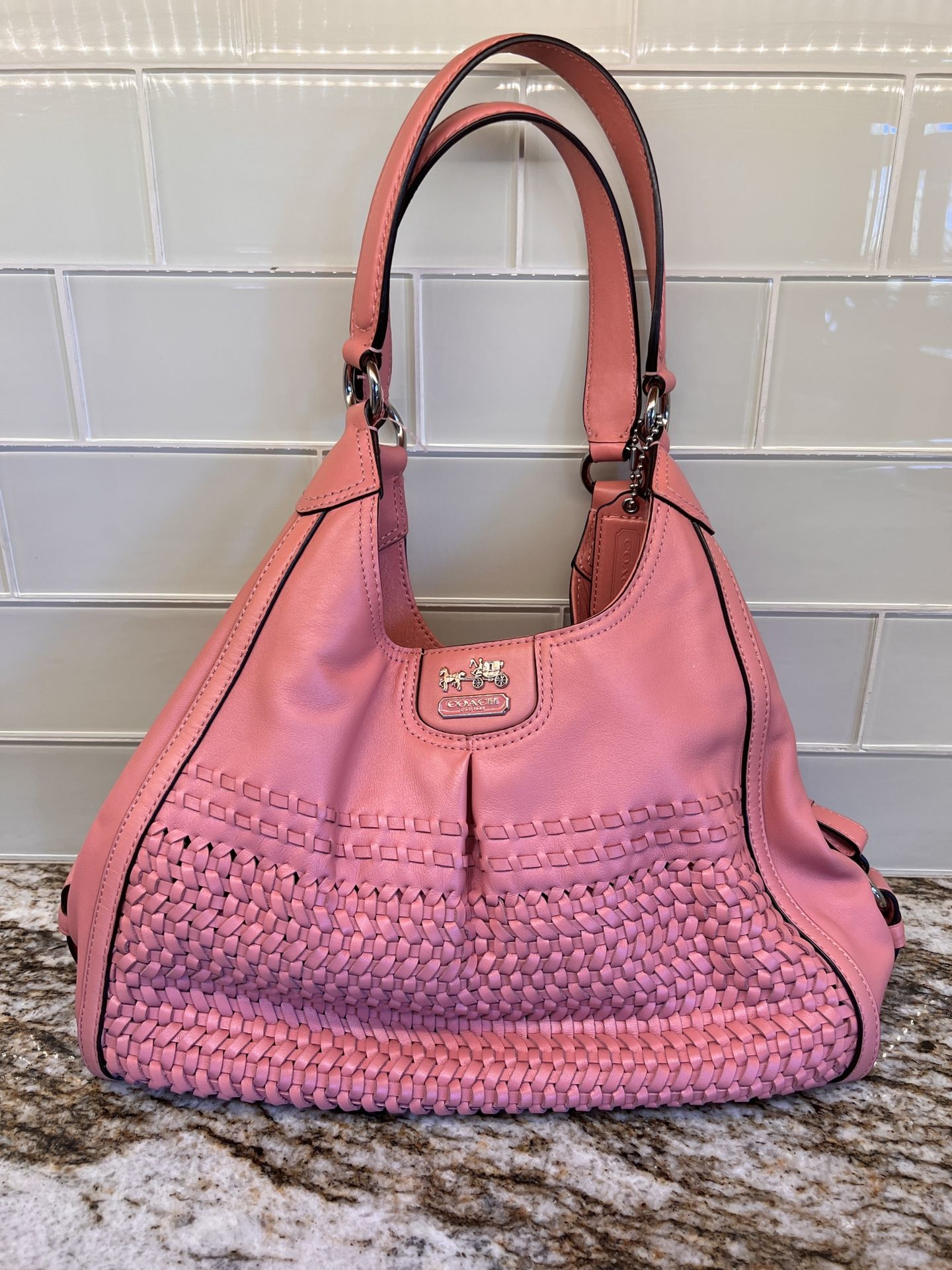 Maggie Maddison Woven Salmon/ Pink coach purse