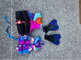 Kids Life Jackets and set of flippers - $25