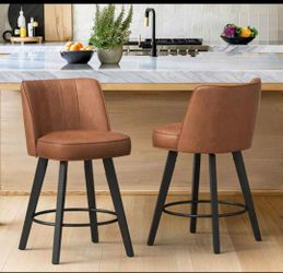 New 26-inch Set of 2 Swivel Counter Height Bar Stools, Brown
