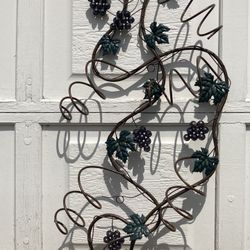 Wall Sculpture Wine 6 Bottle Display Rack Stand Grape Vine Metal Art 19x40 Large