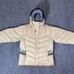 RIDE Women’s Puffer Coat Jacket adjustable Hood Zip Front Beige Size XL
