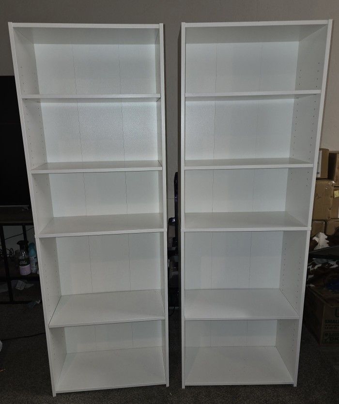 Set of 2 White Bookshelves – Adjustable Shelves – $60 OBO