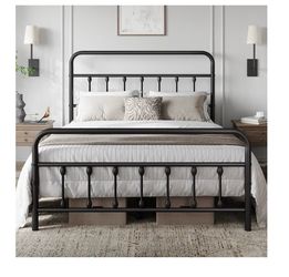 Black Metal Bed Frame with Headboard and Footboard