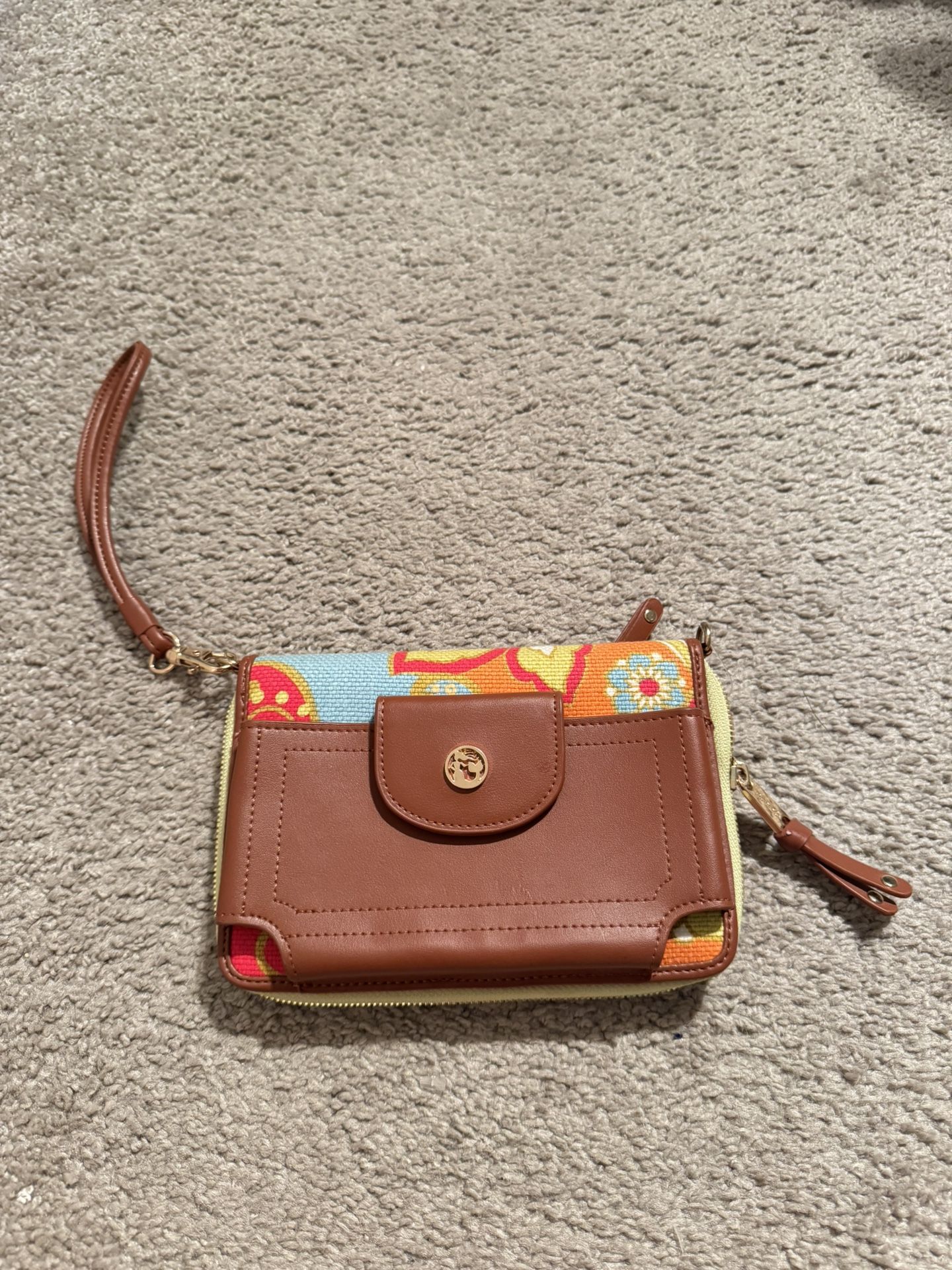 Spartina 449 Wristlet Linen Leather Floral Boho Wallet Clutch 7.5"x 5"