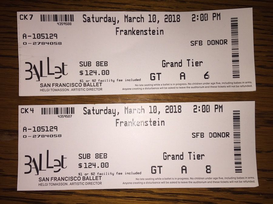 Mar 10, Frankenstein SF Ballet (2 tickets)