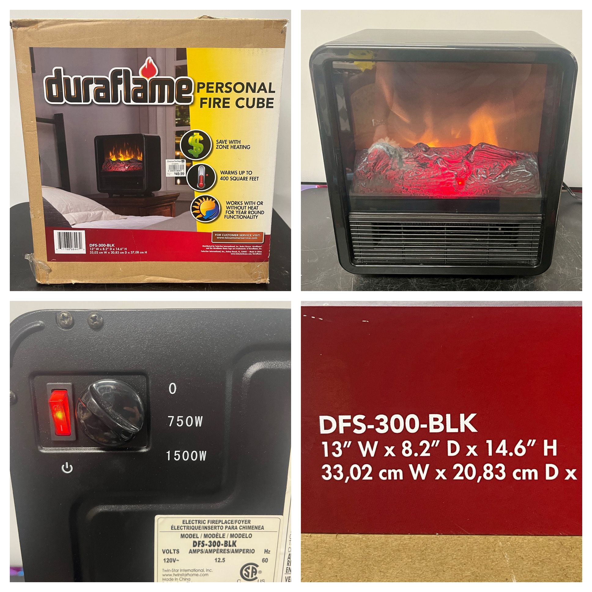 Duraflame Personal Fire Cube 1500W Portable Electric Heater. 