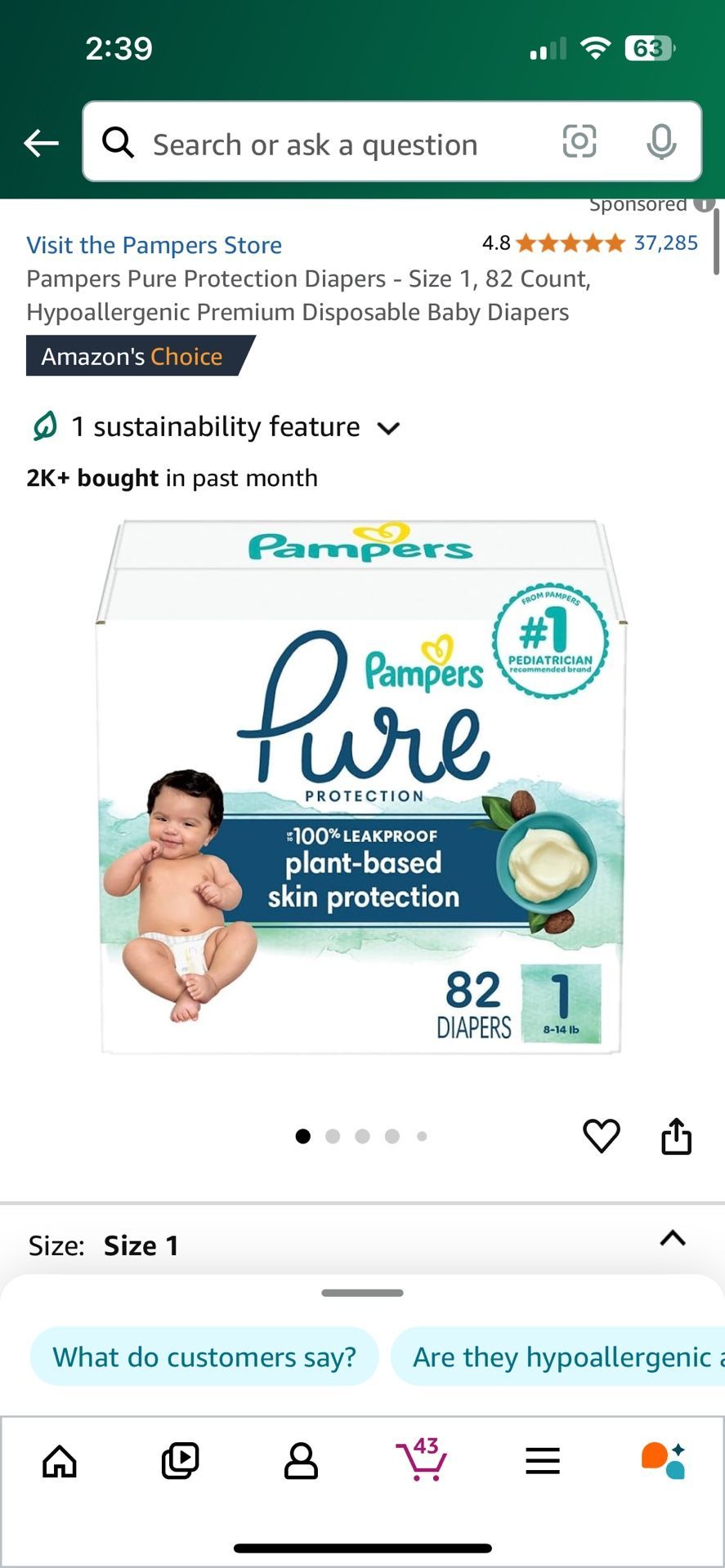 Pampers Pure size One