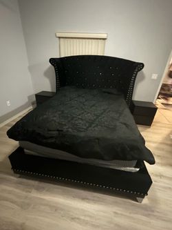 BLACK BED W/ Extra Tall Diamond Headboard 🖤✅