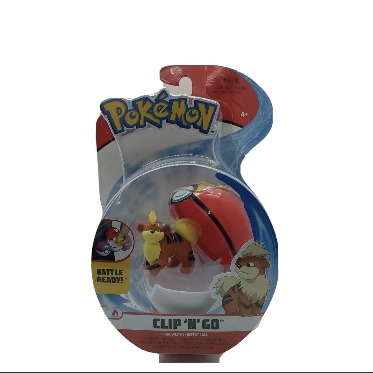 Pokemon CLIP 'N' GO Growlithe With Repeat Ball BATTLE READY FIGURE -NEW.