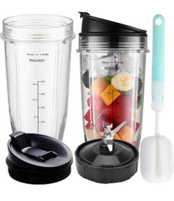 Blender Parts for Ninja, 24oz Ninja Blender Cups with To-Go Lids, 7 Fins Extractor Blade, with Nutri Ninja Auto iQ Blenders BL2012 BN801 BL480-30 BL64