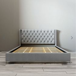 Gray KING SIZED Upholstered Platform Bed Frame with Tufted Headboard