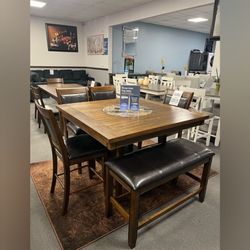 6 Piece Counter Height Dining Table Set with Bench