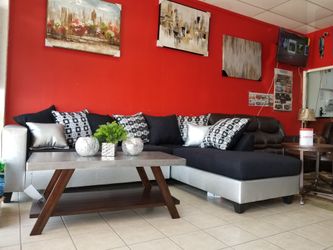 Silver and black sectional
