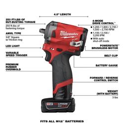 Milwaukee M12 FUEL 12V Lithium-Ion Brushless Cordless 3/8 in. Impact Wrench (Battery Included)