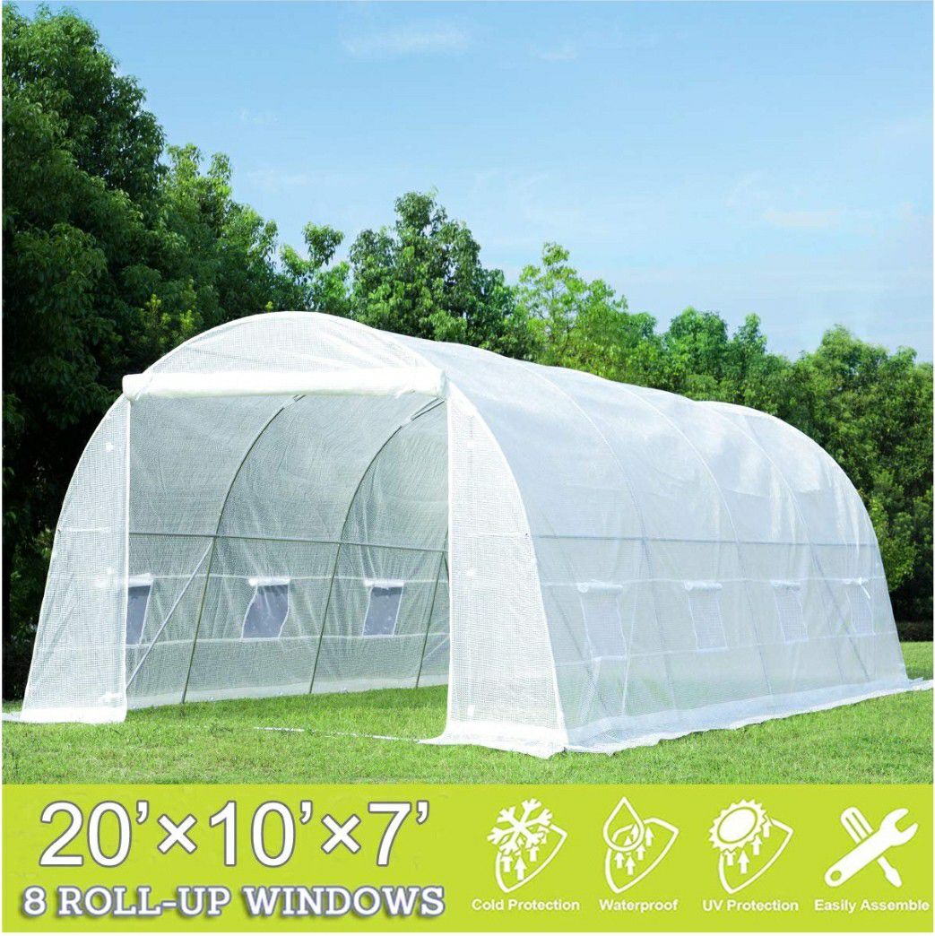 20x10x7 Large Portable Greenhouse Tent Tunnel for Gardening Plant House, White