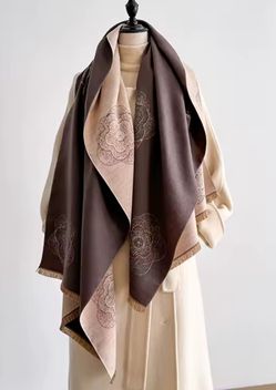 Large/Winter Brown/Cream 2-sided warm Flora Scarf Shawls for Women