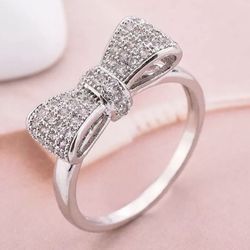 New 925 Silver-sapphire Bow Ring-7;8;9;10