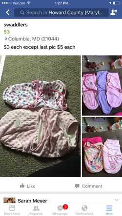 Swaddlers $3 each and 2 are $5 each