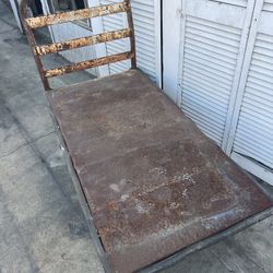 Vintage Rusted industrial Metal flat Push Cart