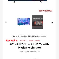 65" 4K LED Smart Samsung UHD TV with Motion xcelerator