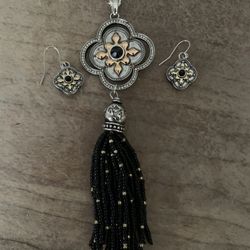 Beaded Tassel and Earrings Set